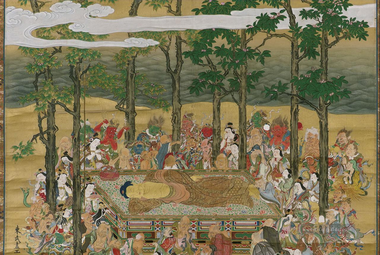 Der Tod des historischen Buddha Hanabusa Itcho Buddhismus Ölgemälde
